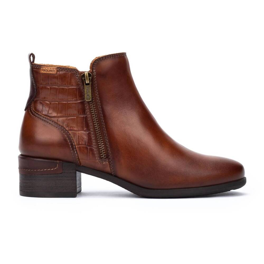 NEW PIKOLINOS women's malaga heeled ankle boots with zip in brown
